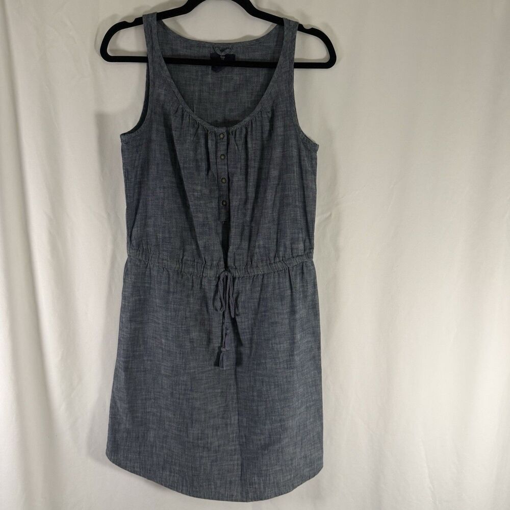 Gap Chambray Mini Dress Women's XS Blue Sleeveless Round Neck Drawstring Waist